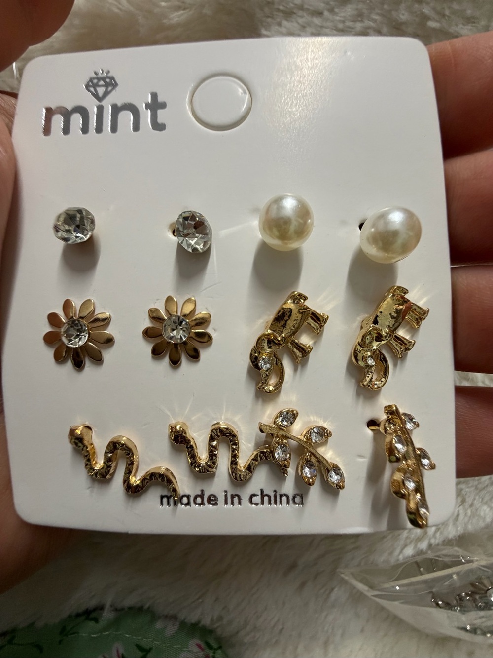 Mint Gold Tone & Pearl Mixed Earring Set